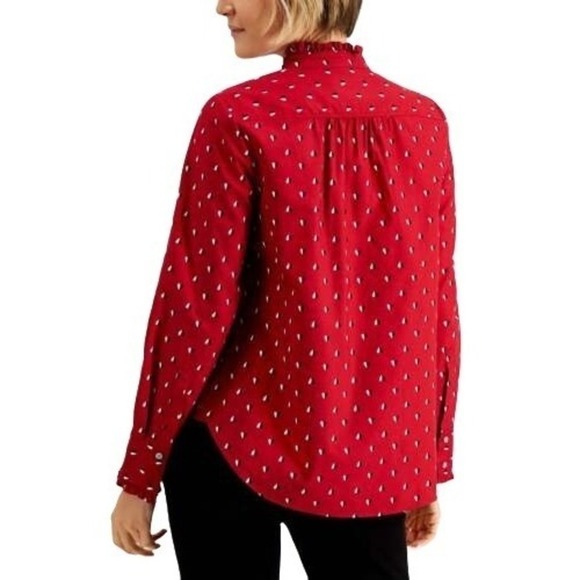 Charter Club Printed Ruffle-Trim Top Ravishing Red Combo L - Picture 3 of 4